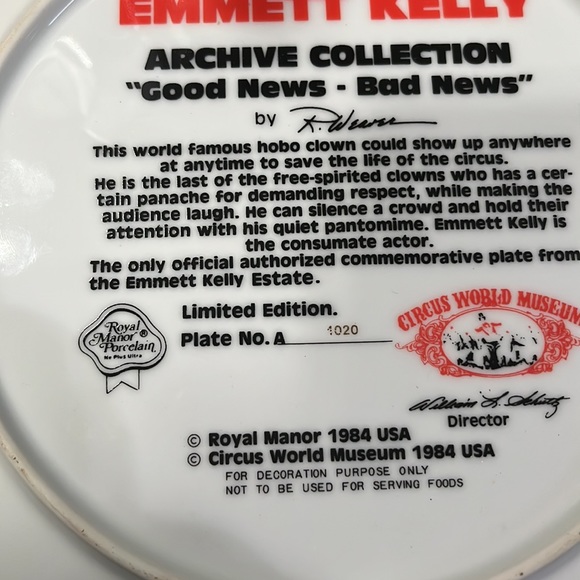 Emmett Kelly good news bad news collection plate. New in box - Picture 8 of 8